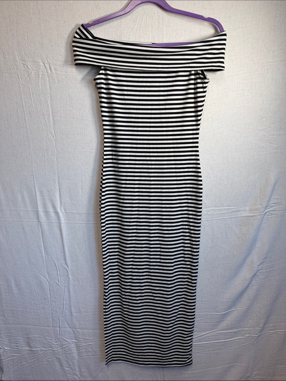Striped Off-Shoulder Black & White Maxi Dress